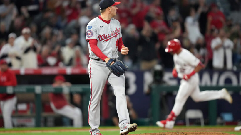 Patrick Corbin reacts to surrendering a home run versus the Phillies