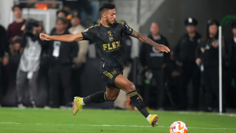 LAFC forward Denis Bouanga (99) pursues the ball against the Vancouver Whitecaps i