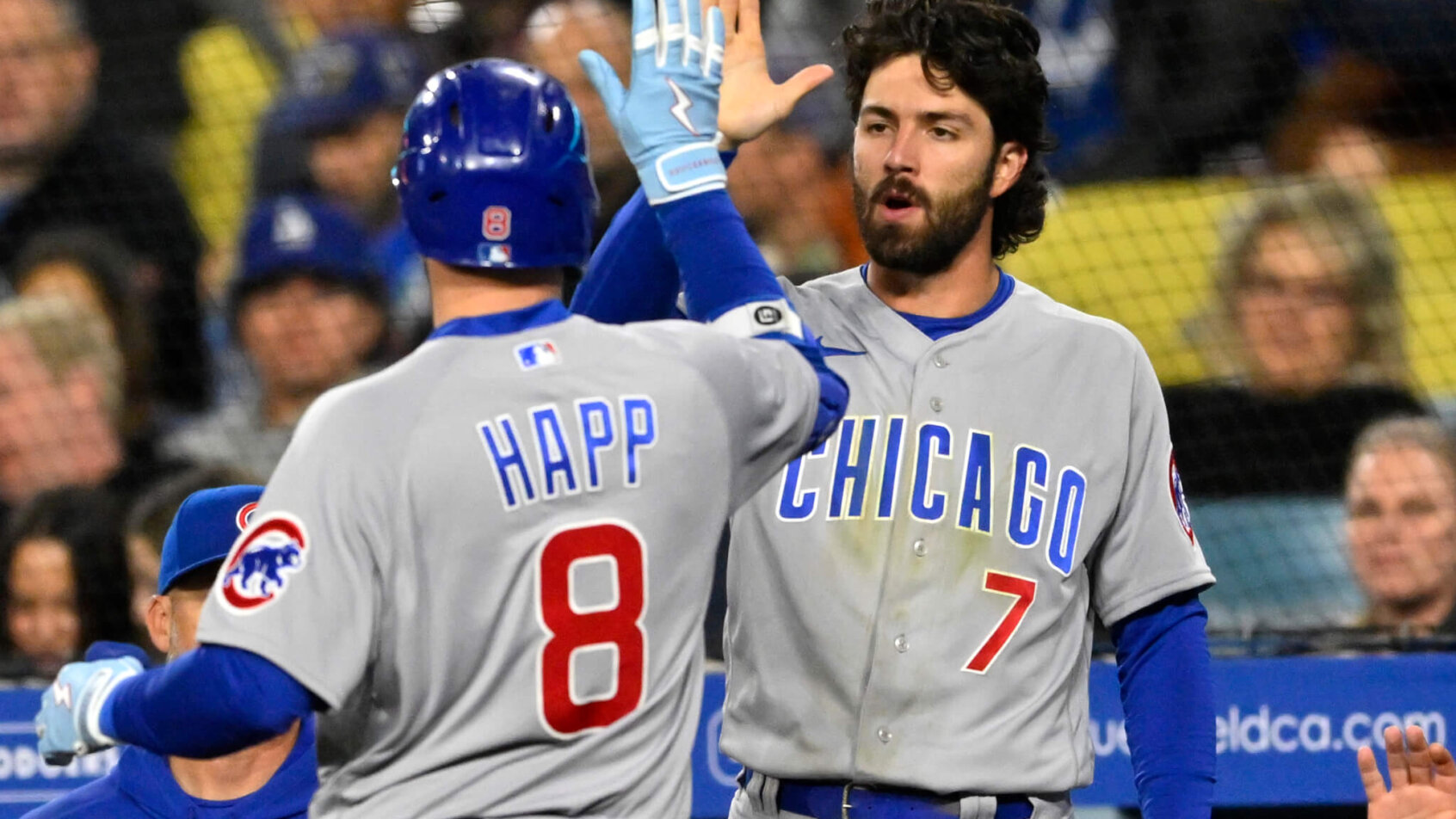 Chicago Cubs left fielder Ian Happ. Cubs vs Dodgers