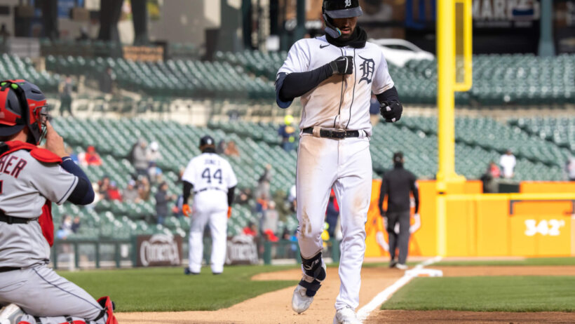 Riley Greene crossed the plate versus Cleveland