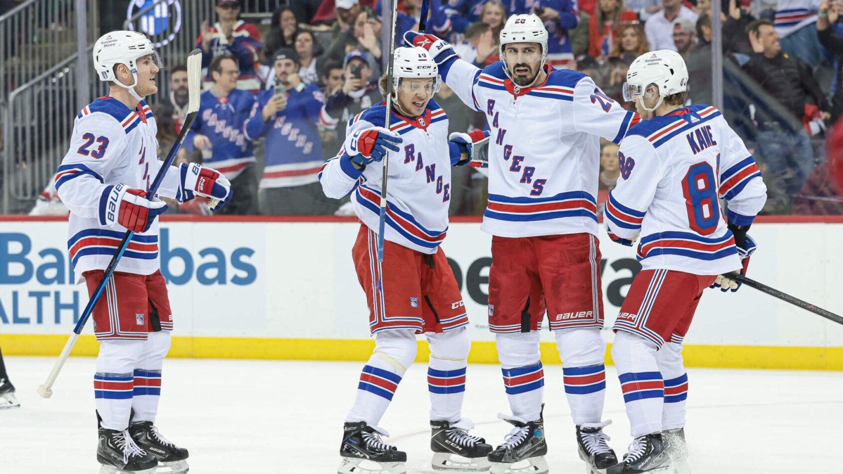 New York Rangers celebrate Chris Kreider goal