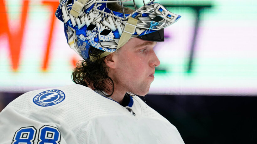 Tampa Bay Lightning goaltender Andrei Vasilevskiy during a break