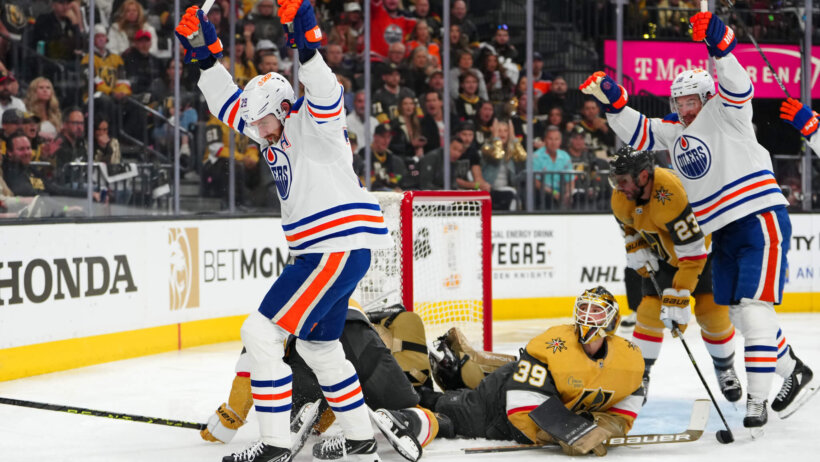 Edmonton Oilers center Leon Draisaitl celebrating a goal