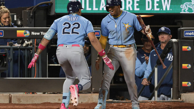Tampa Bay Rays run celebration versus New York Mets