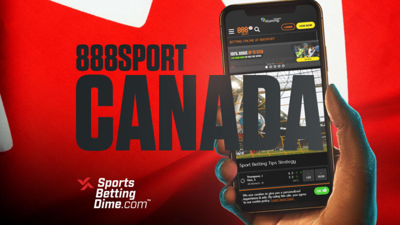888sport Canada flag hand holding mobile phone app