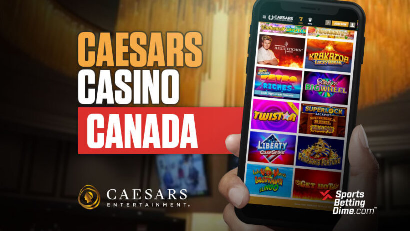 Caesars online casino Canada hand holding mobile phone with games