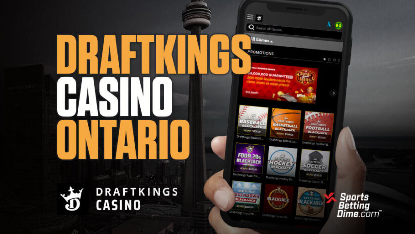 DraftKings Casino Ontario hand holding mobile phone CN Tower