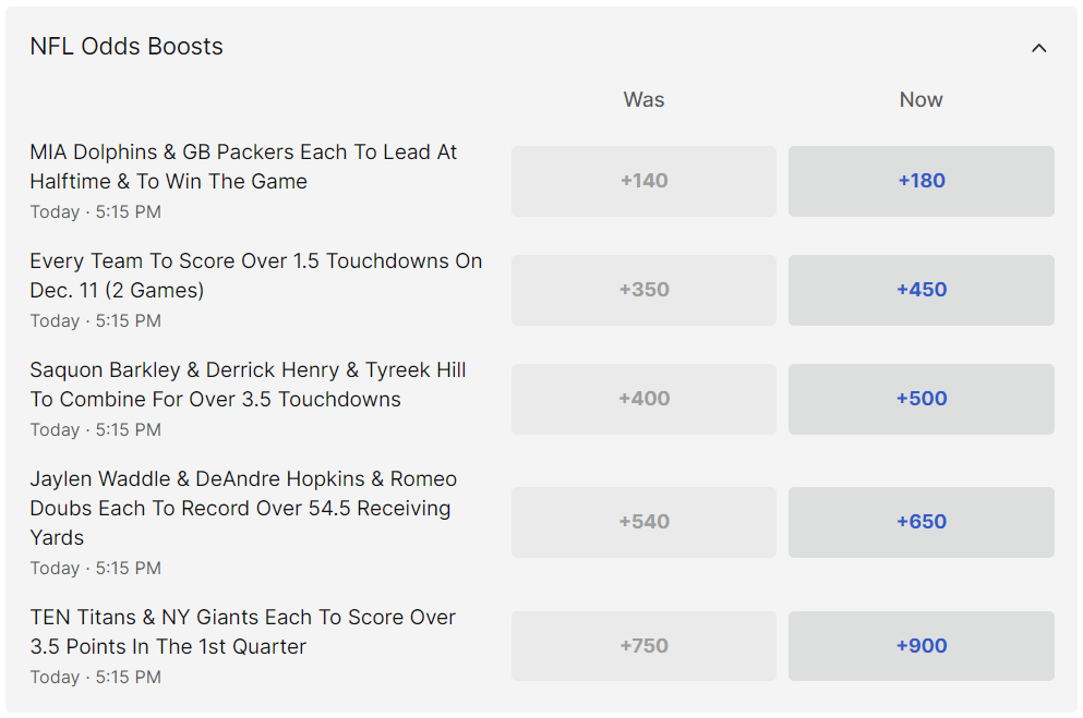 ESPN BET NFL Odds Boosts for Dec 11 2023