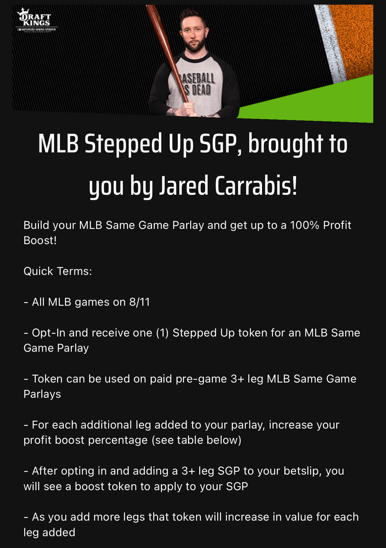 DraftKings' MLB stepped up SGP bonus