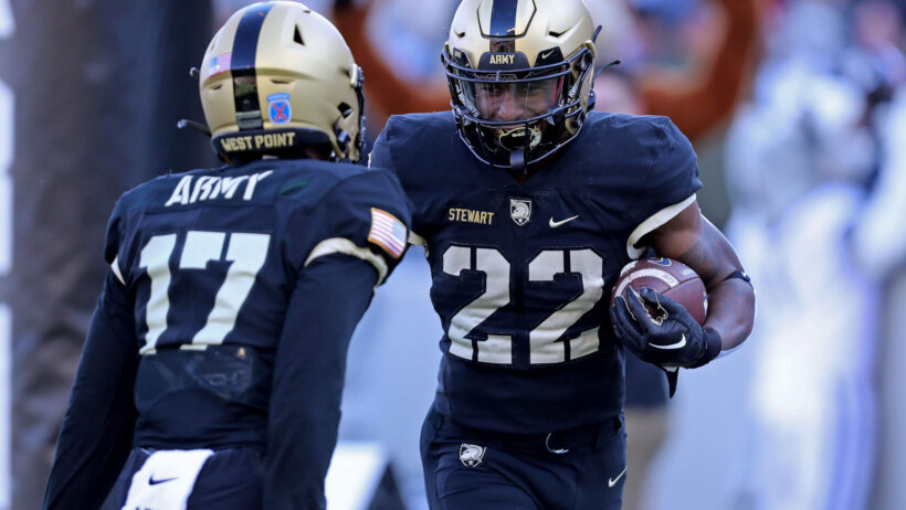 Army Black Knights running back Miles Stewart celebrates
