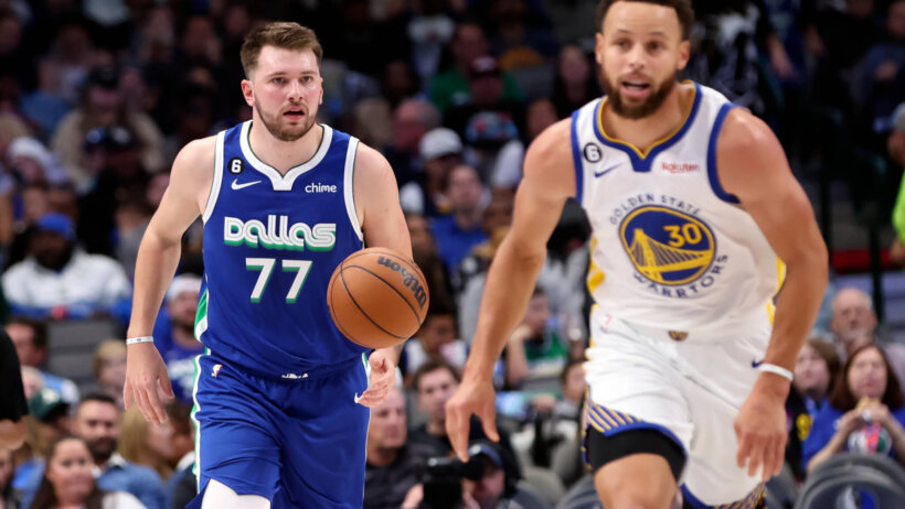 Dallas Mavericks guard Luka Doncic and Golden State Warriors guard Stephen Curry