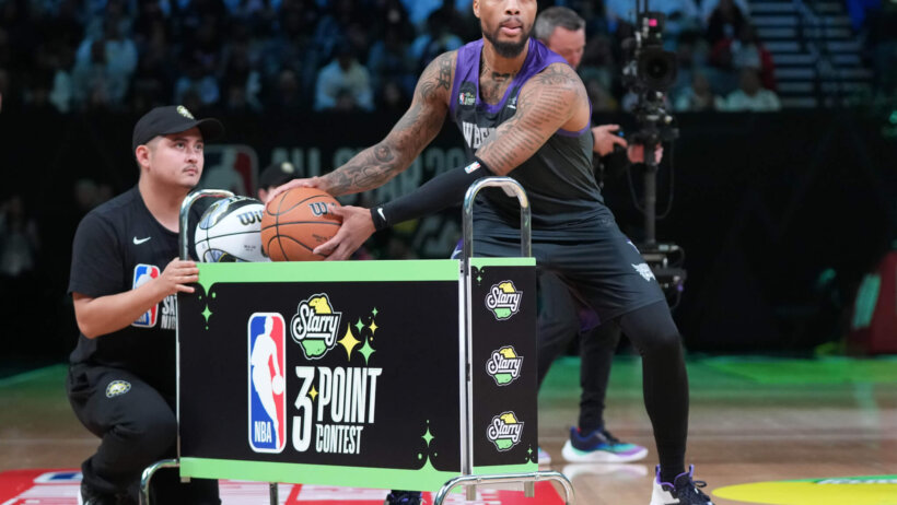 Damian Lillard competes in the 2023 Three-Point Contest