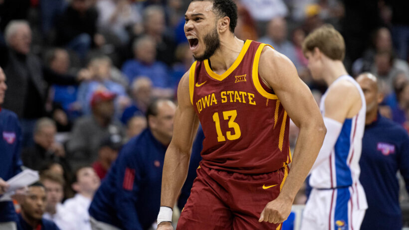 Iowa State Cyclones guard Jaren Holmes celebrates
