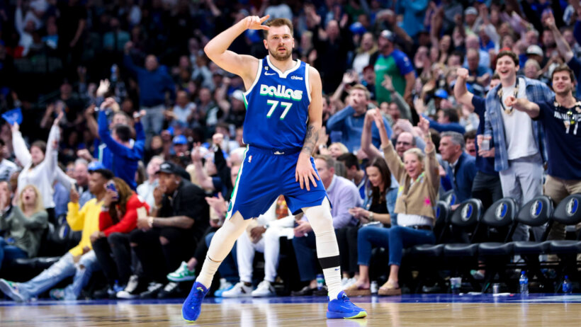 Dallas Mavericks guard Luka Doncic celebrates a basket