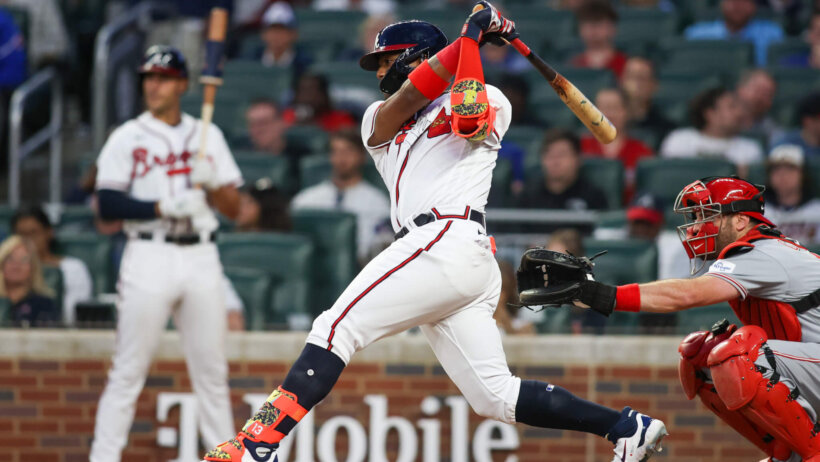 Ronald Acuna Jr. rips an RBI hit versus the Reds