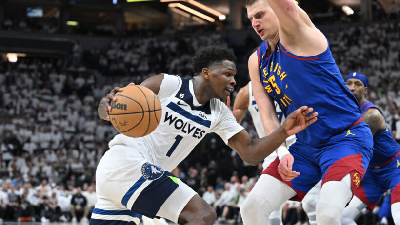 Minnesota Timberwolves guard Anthony Edwards and Denver Nuggets center Nikola Jokic