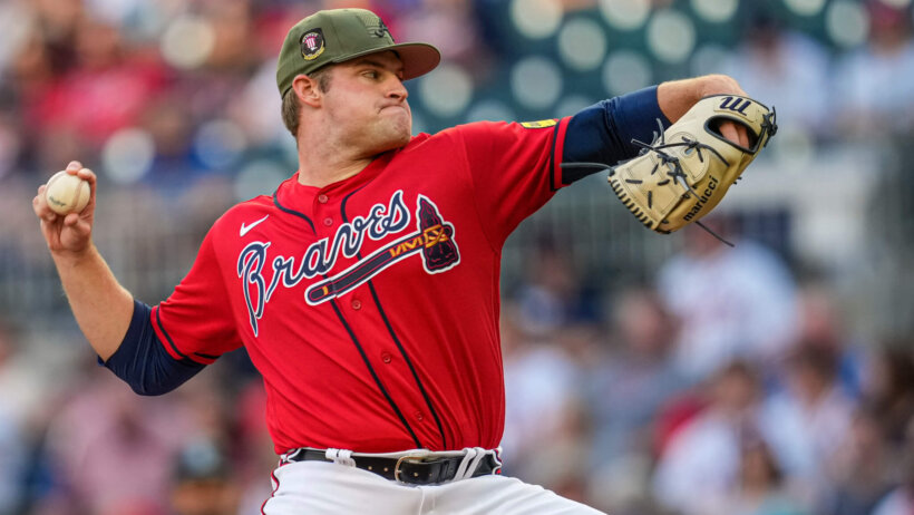 Bryce Elder delivers a pitch versus the Mariners