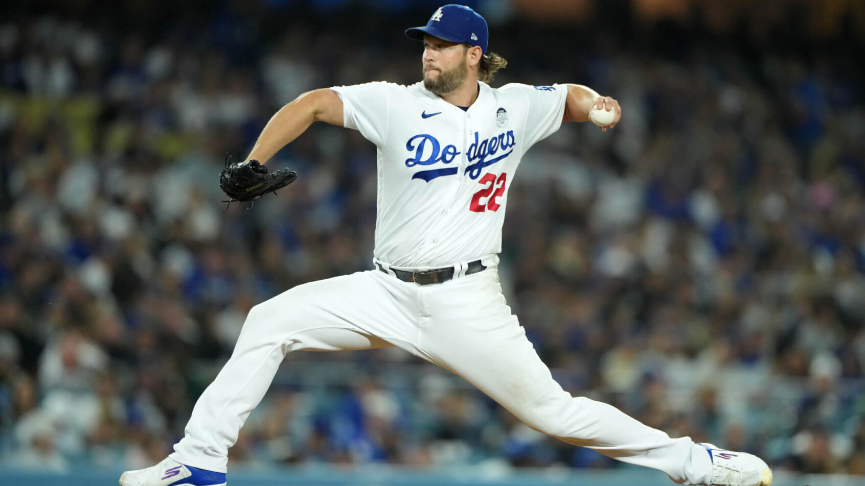 Clayton Kershaw throws pitch