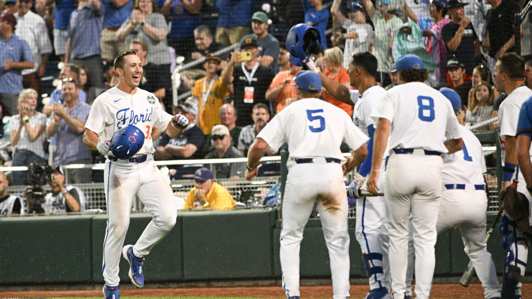 Florida Gators celebrate their walk-off win.