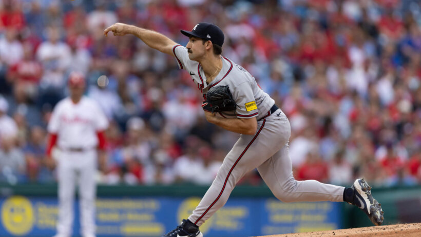 Atlanta Braves starting pitcher Spencer Strider delivers to home plate