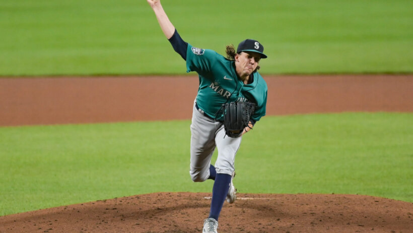 Seattle Mariners starting pitcher Logan Gilbert delivers to home plate