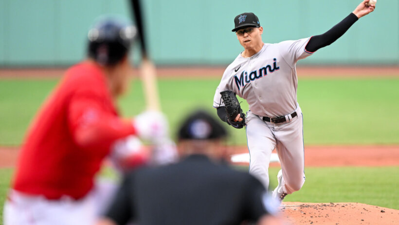 Miami Marlins starting pitcher Jesus Luzardo pitching