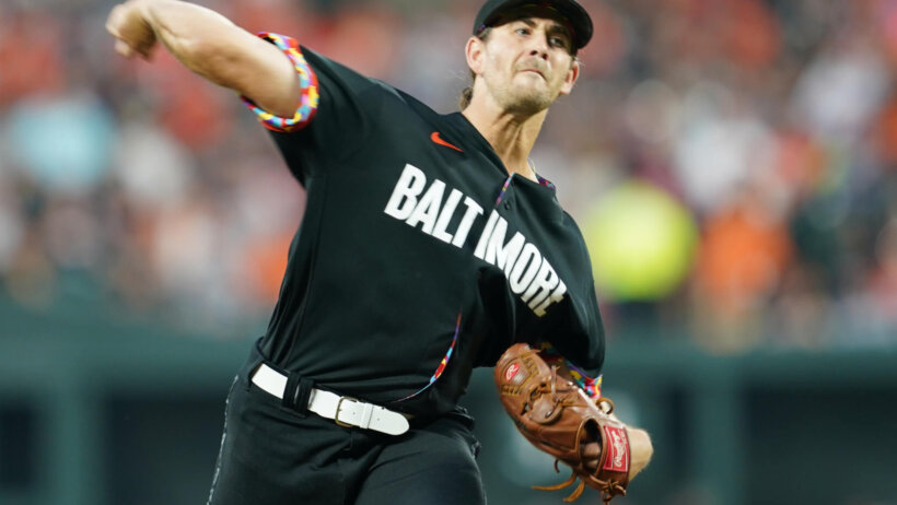Baltimore Orioles pitcher Dean Kremer throwing a pitch