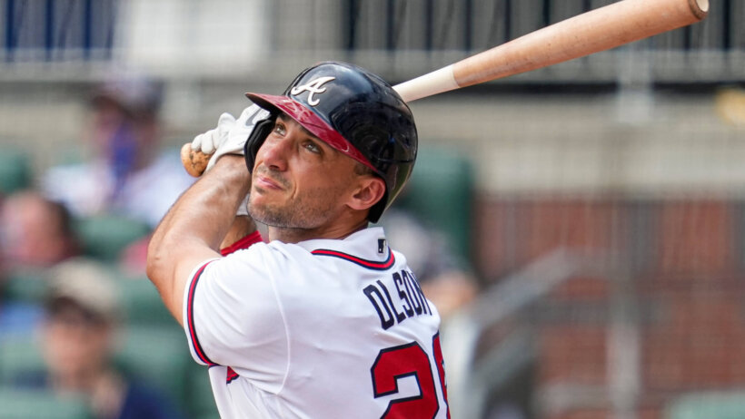 Matt Olson watches swing