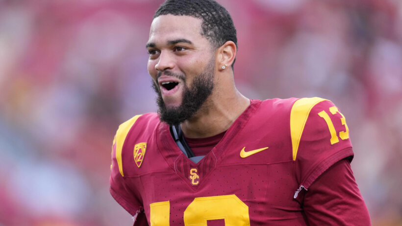 Southern California Trojans quarterback Caleb Williams reacts