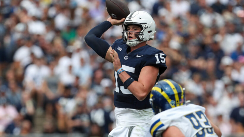 Penn State Nittany Lions quarterback Drew Allar throws a pass