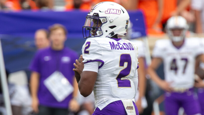James Madison Dukes quarterback Jordan McCloud looks for a pass