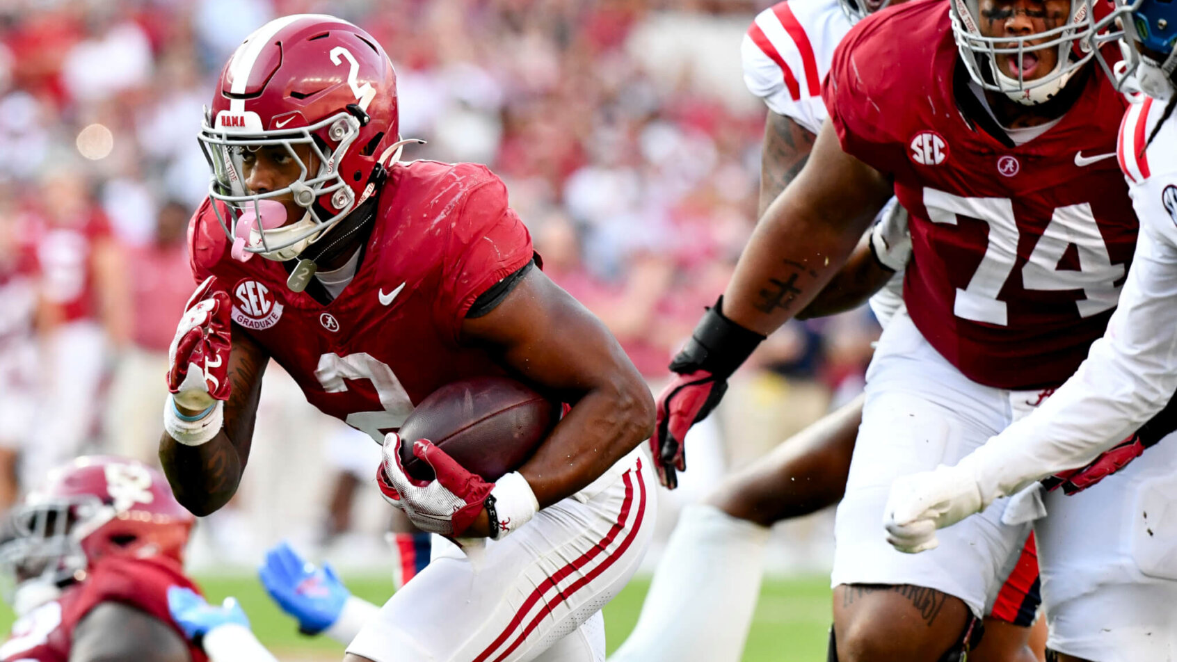 The Alabama Crimson Tide are 14.5-point away favorites at the Mississippi State Bulldogs.