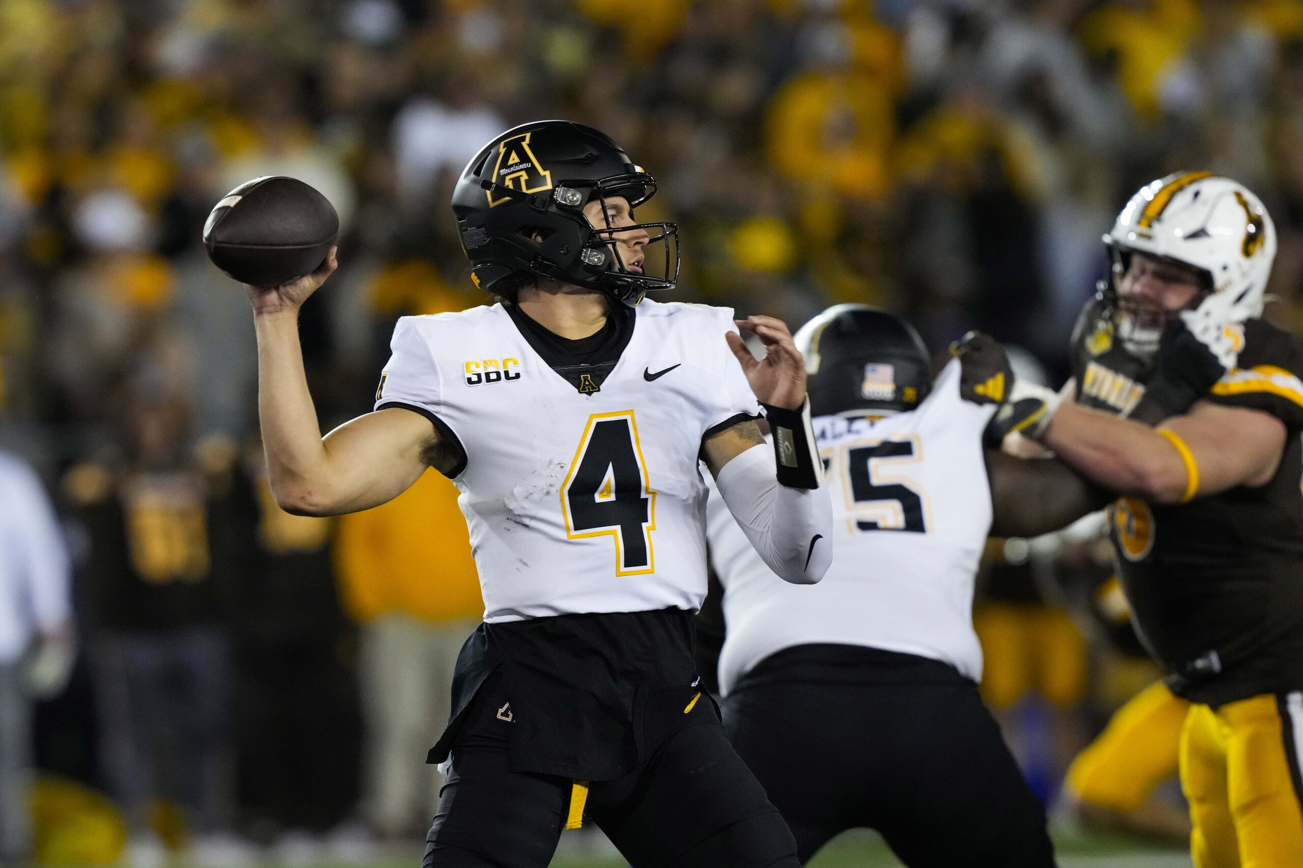 App State Mountaineers quarterback Joey Aguilar looks to throw