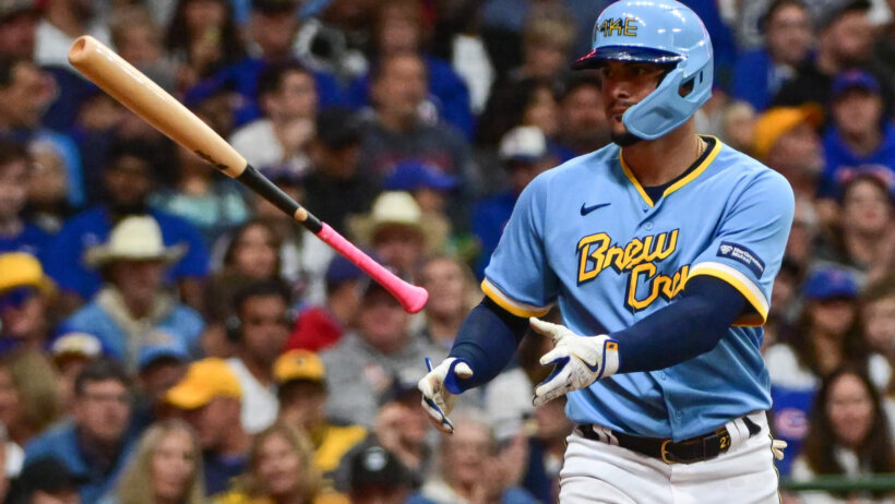 Milwaukee Brewers shortstop Willy Adames tossing his bat