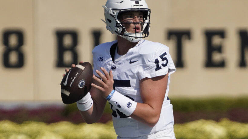 Penn State Nittany Lions quarterback Drew Allar passes the football