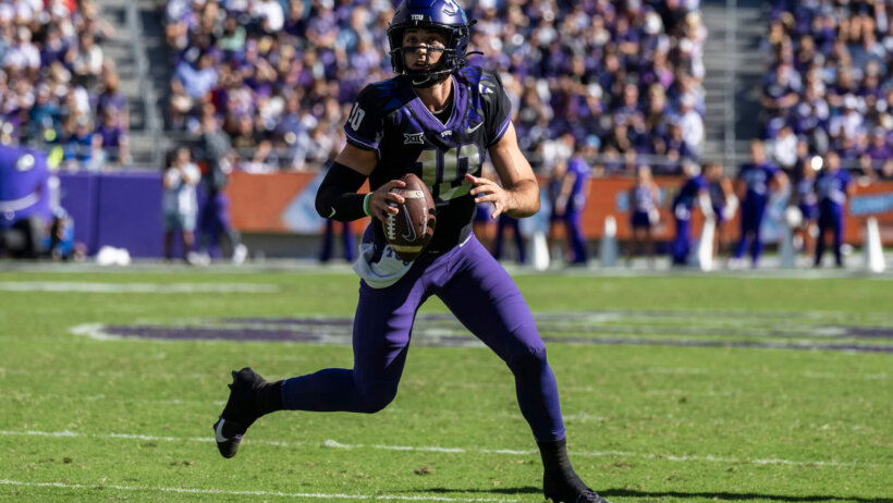 TCU Horned Frogs quarterback Josh Hoover rolls out of the pocket