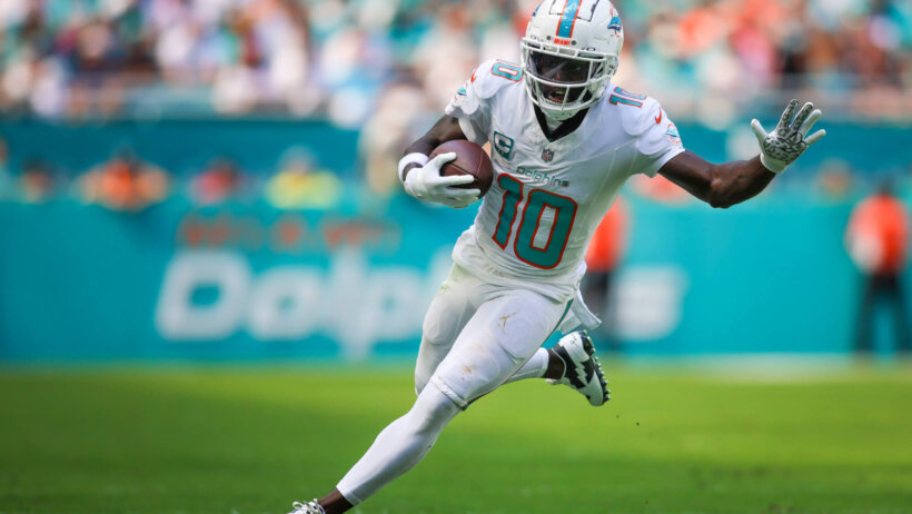Miami WR Tyreek Hill is -125 to score an anytime TD in the Dolphins vs Chiefs player props.