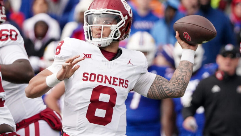 Oklahoma Sooners quarterback Dillon Gabriel throws a pass