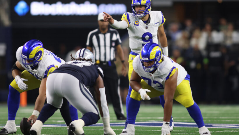 Los Angeles Rams quarterback Matthew Stafford (9) calls a play