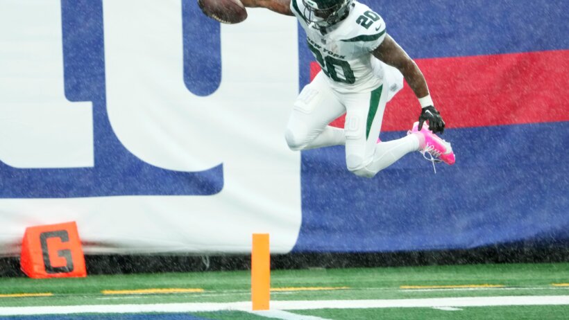 In the Jets vs Raiders player props, take Breece Hall to go over his rushing yardage total.