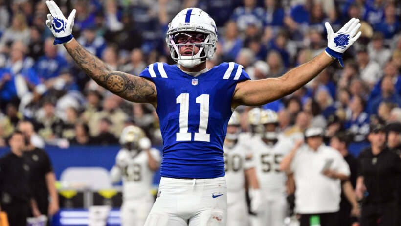 In the Colts vs Patriots NFL player props, Indianapolis WR Michael Pittman Jr is +160 to score an anytime TD.