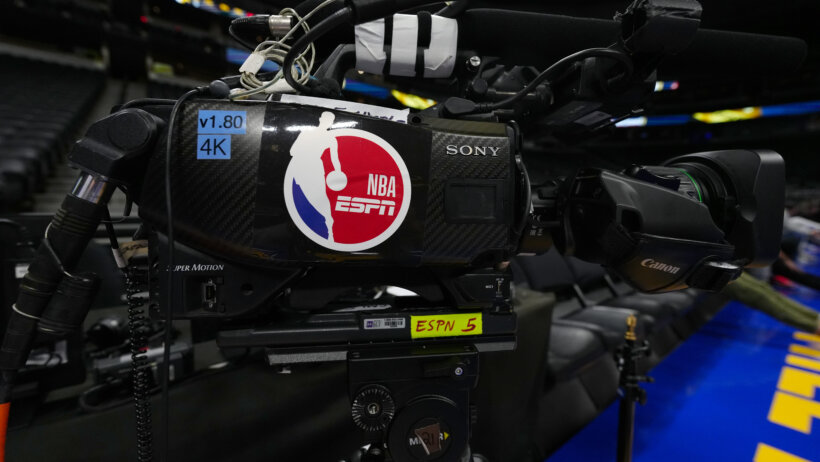 ESPN on NBA logo on camera