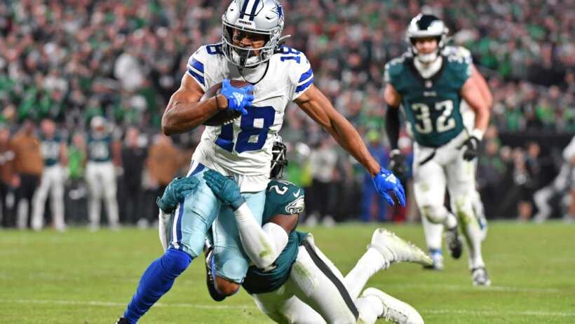 Philadelphia Eagles cornerback James Bradberry (24) tackles Dallas Cowboys wide receiver Jalen Tolbert
