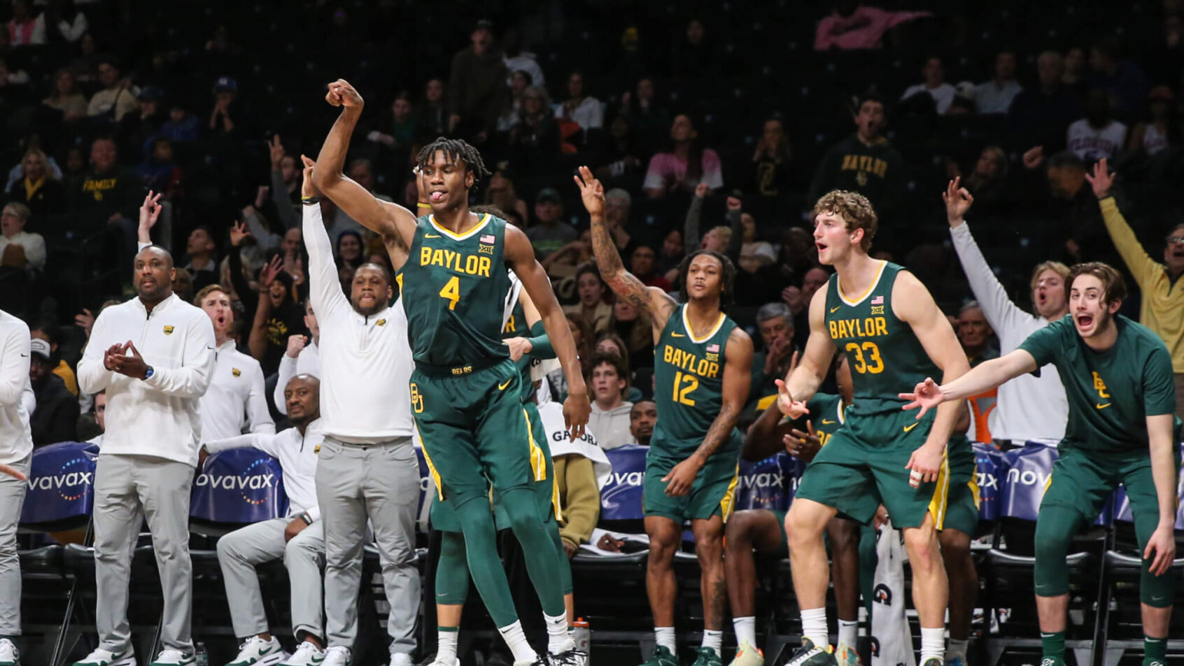 Baylor Bears guard Ja'Kobe Walter after hitting a three