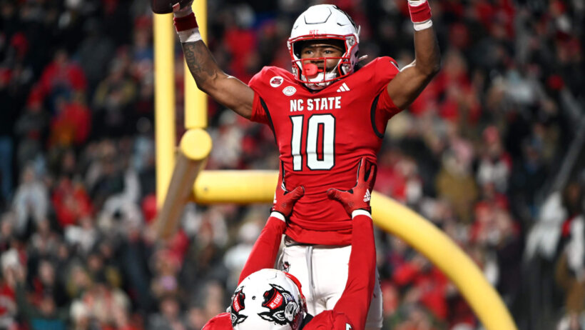 North Carolina State Wolfpack receiver KC Concepcion celebrates
