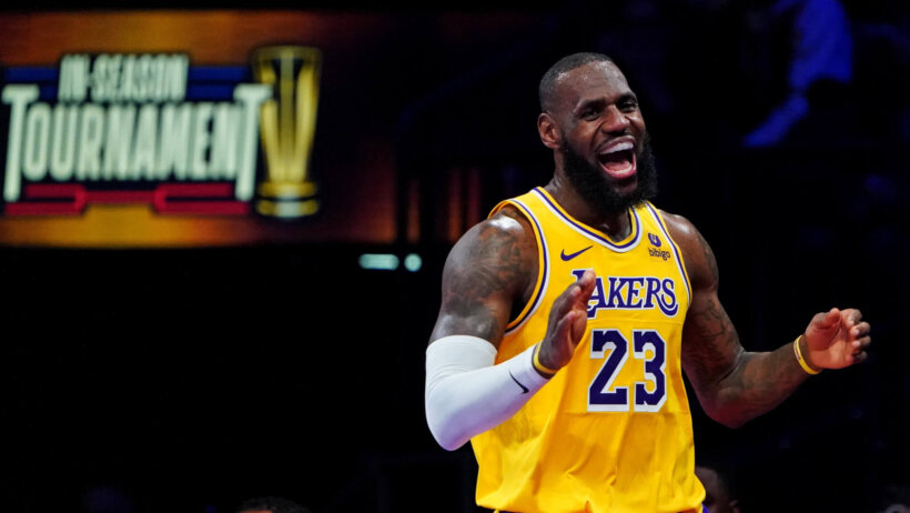 LeBron James LA Lakers yellow jersey NBA in-season tournament