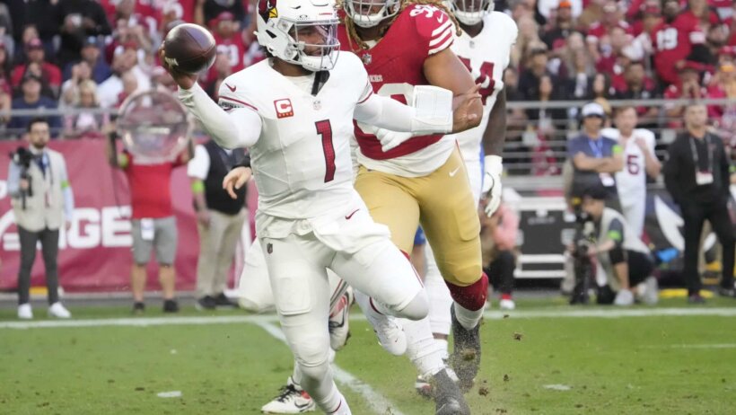 Arizona Cardinals quarterback Kyler Murray (1) throws the ball away