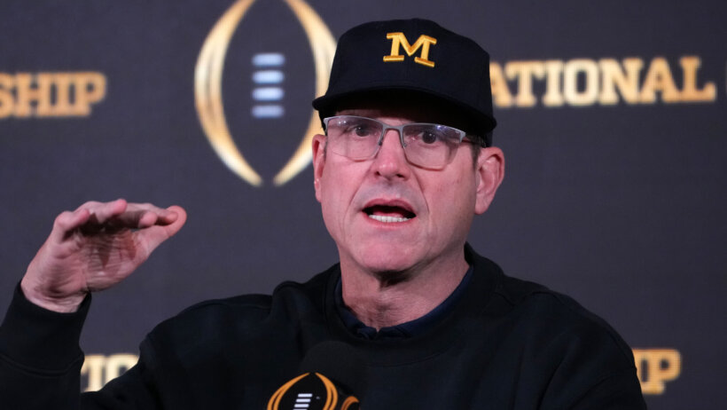 Michigan Wolverines coach Jim Harbaugh during College Football press conference