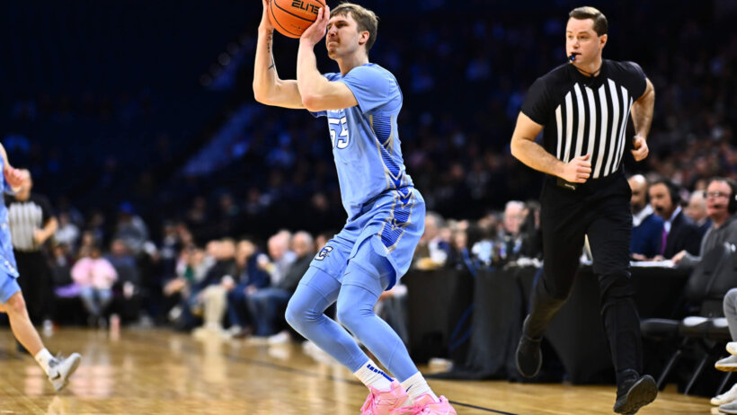 Creighton Bluejays guard Baylor Scheierman shooting a three