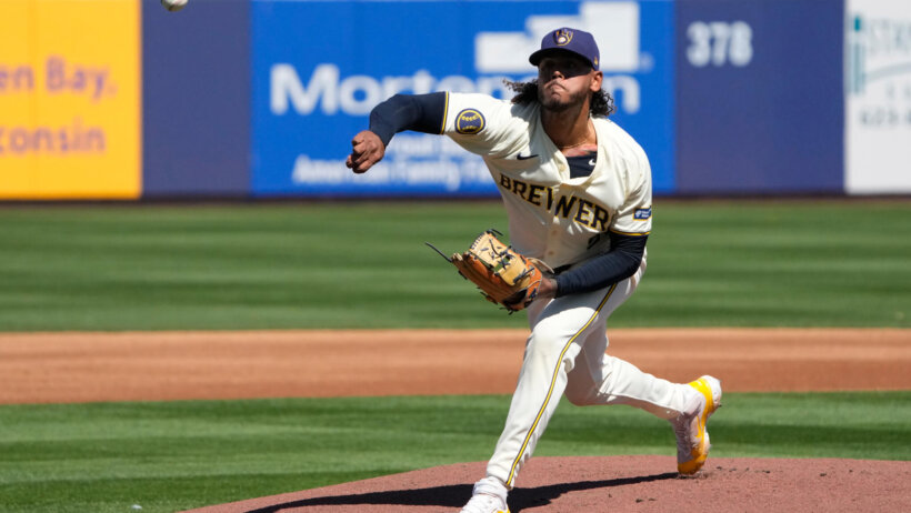 Milwaukee Brewers starting pitcher Freddy Peralta throws